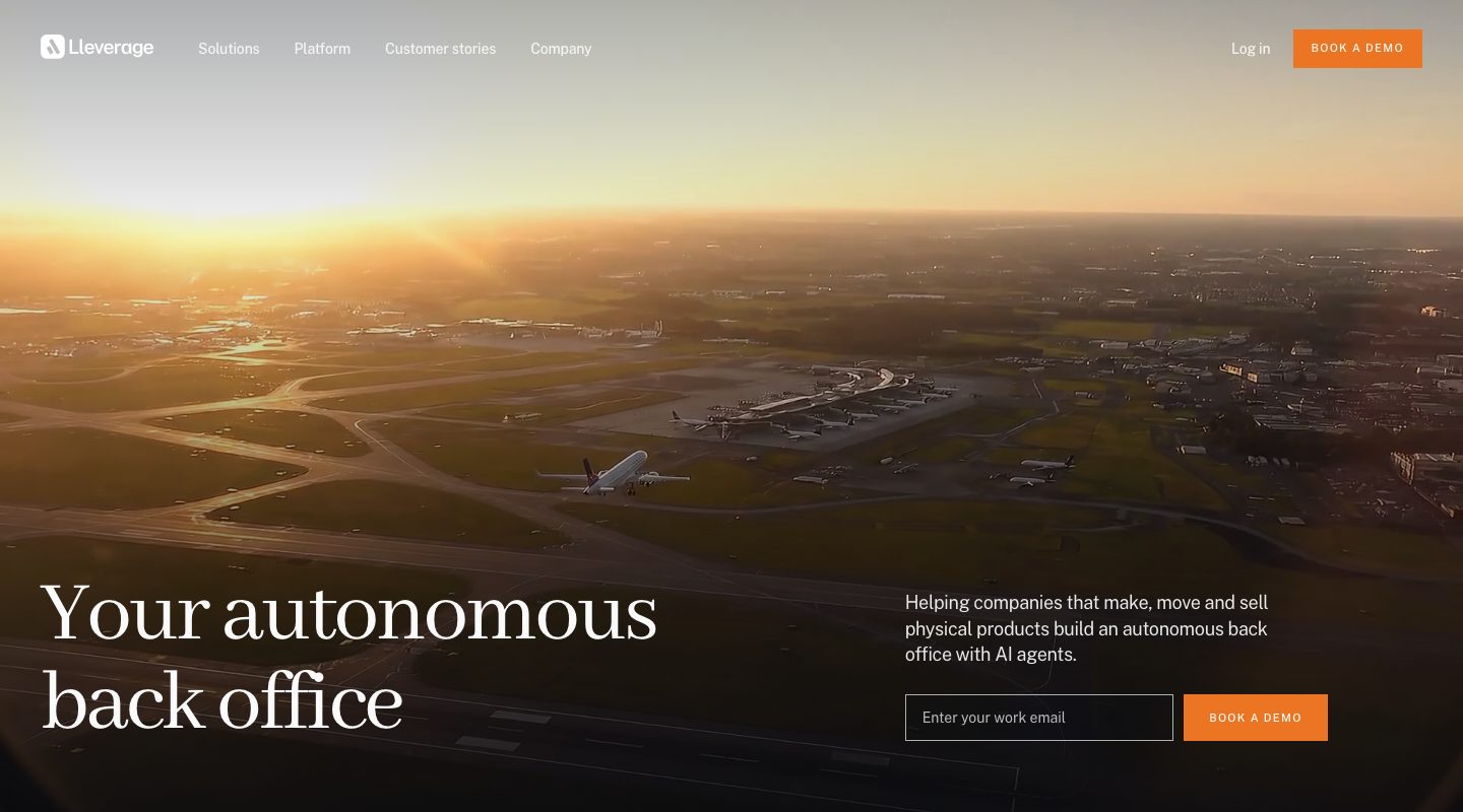 The Lleverage homepage: your autonomous back office, for companies that make, move and sell physical products