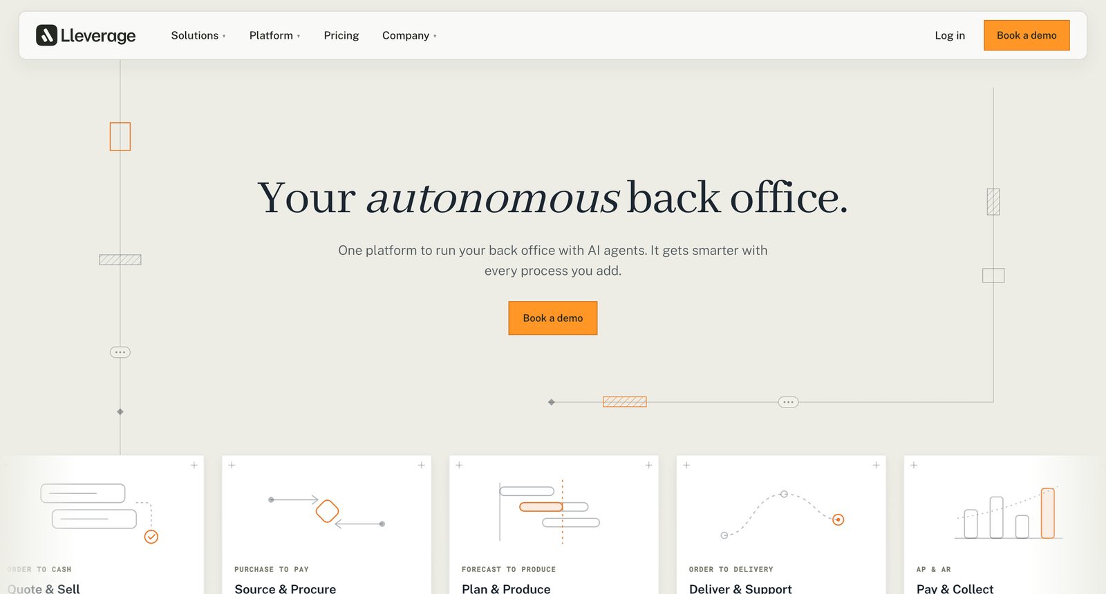 The Lleverage homepage: your autonomous back office, one platform to run your back office with AI agents