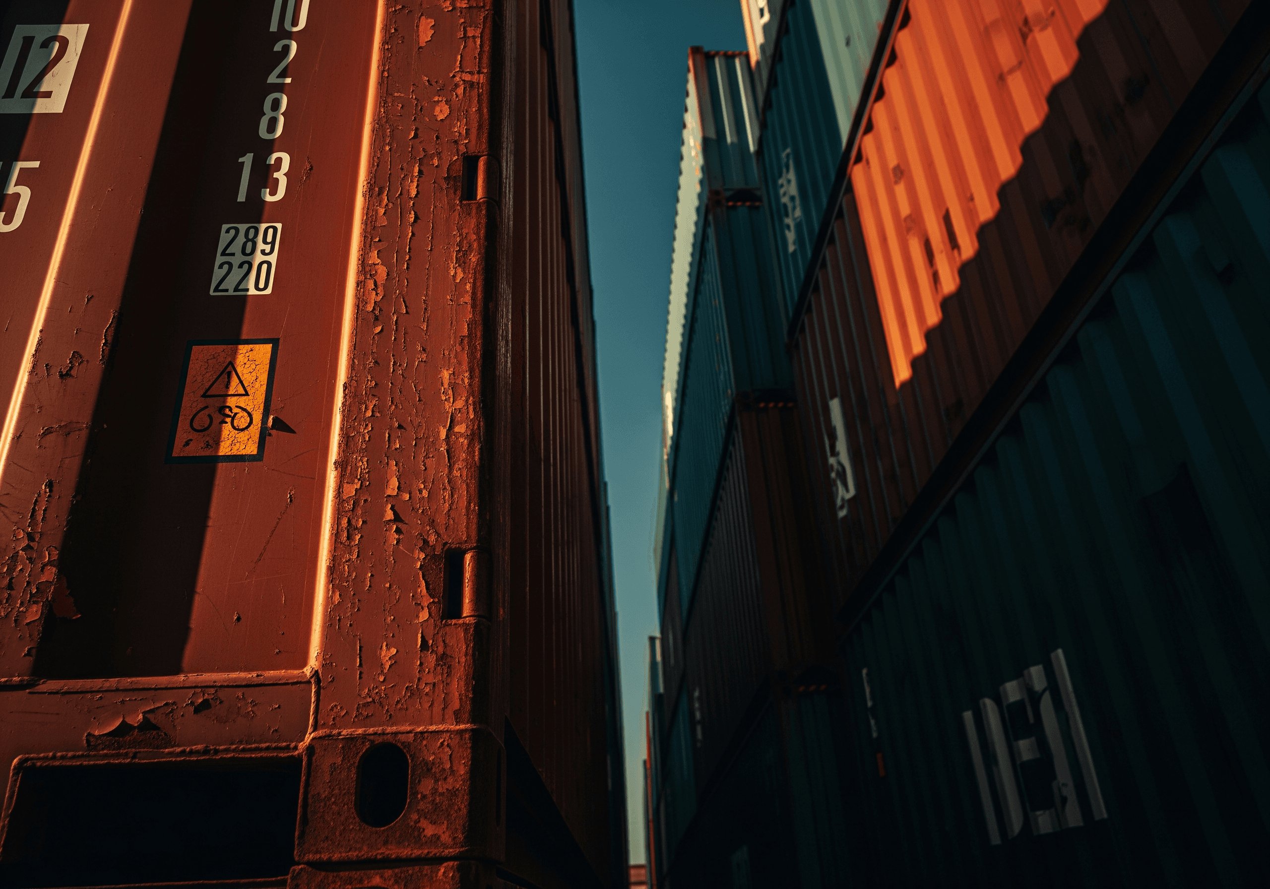 Stacked shipping containers