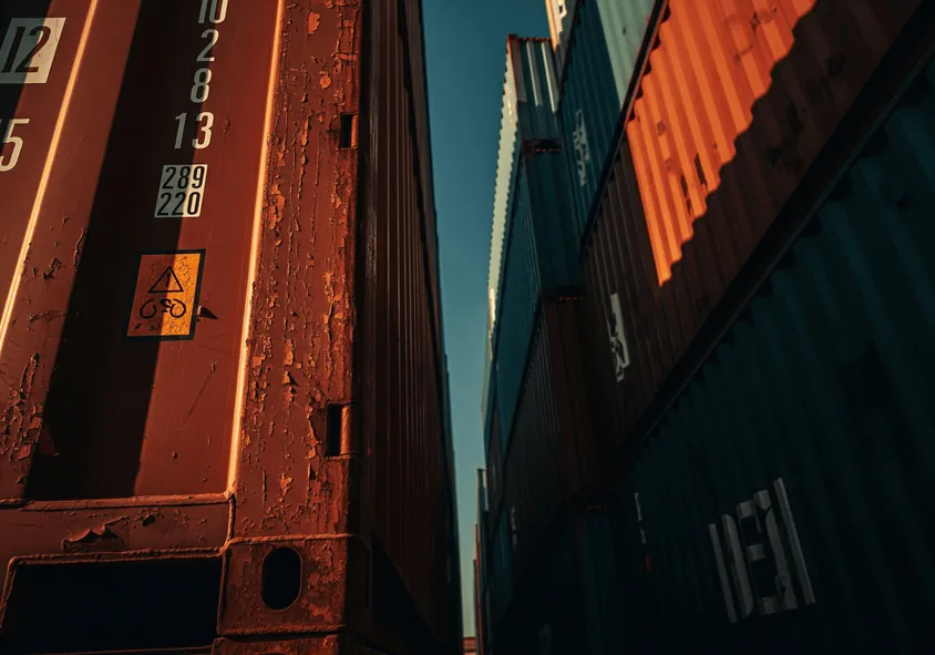 Stacked shipping containers