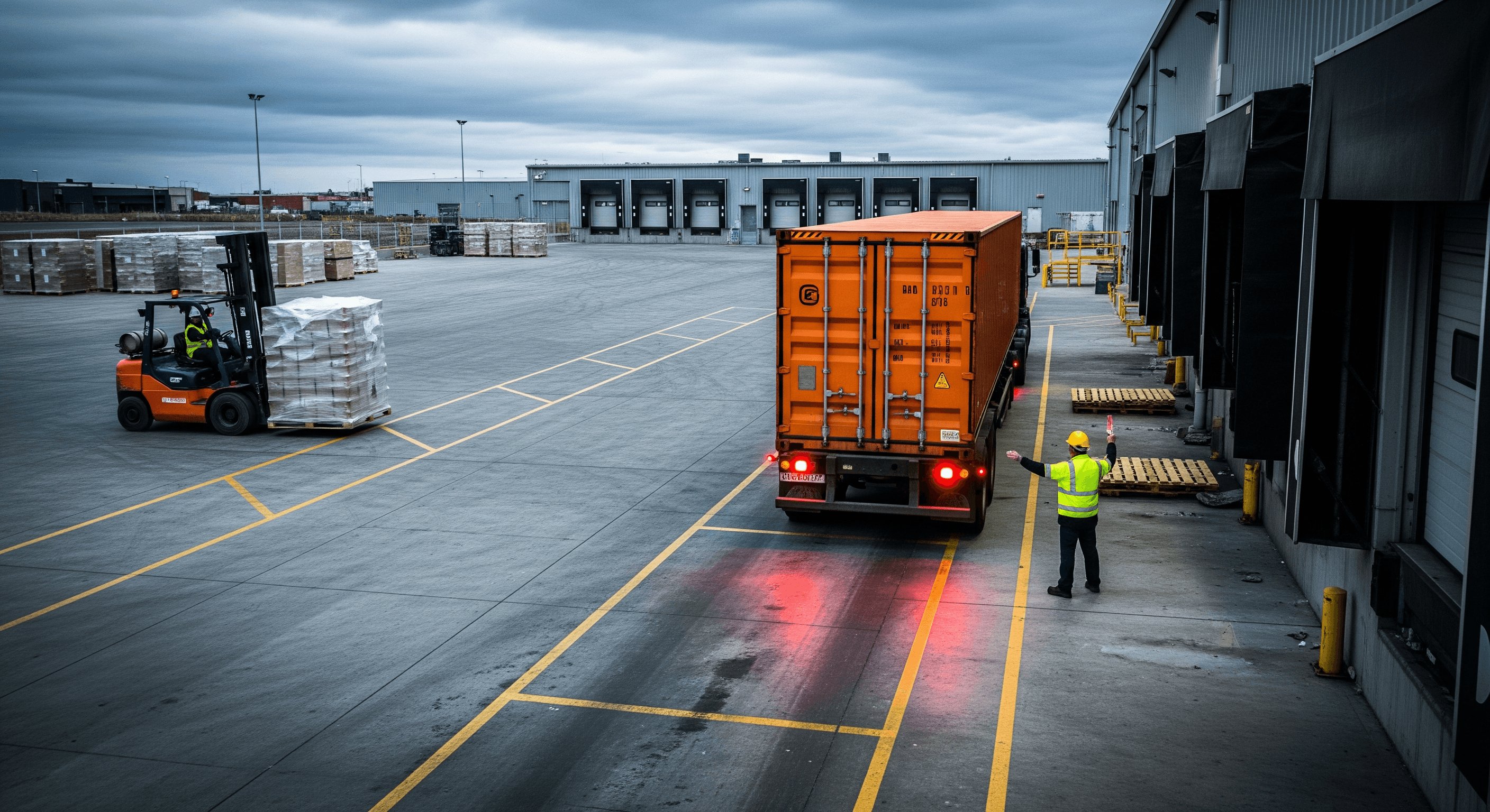 Truck at the loading dock of a distribution centre