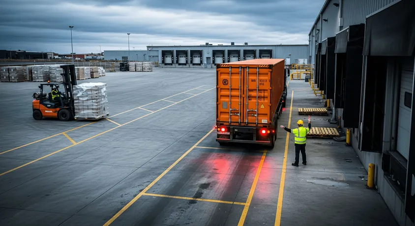 Truck at the loading dock of a distribution centre